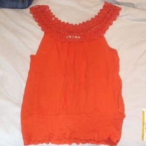 Unique Spectrum Orange Crochet Neck Blouse